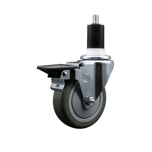 4'' Gray Poly Swivel 1-1/2'' Expanding Stem Caster with Brake
